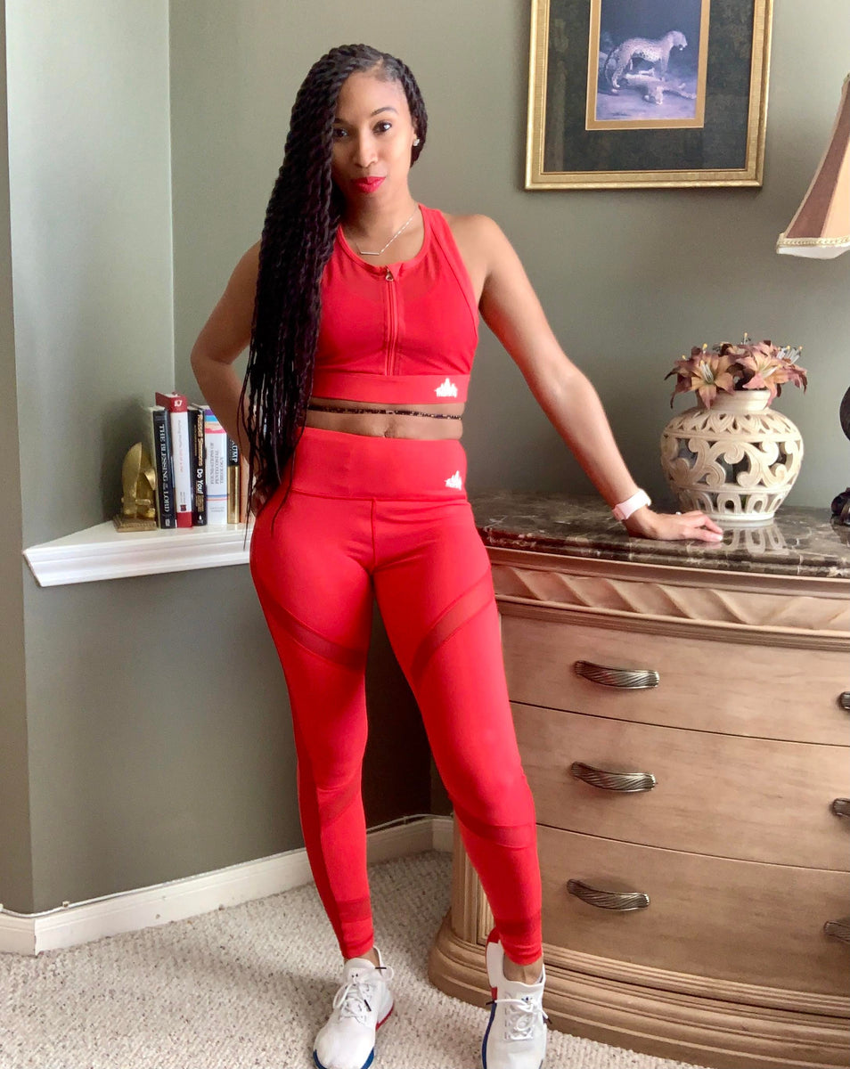 Red cropped leggings hot sale