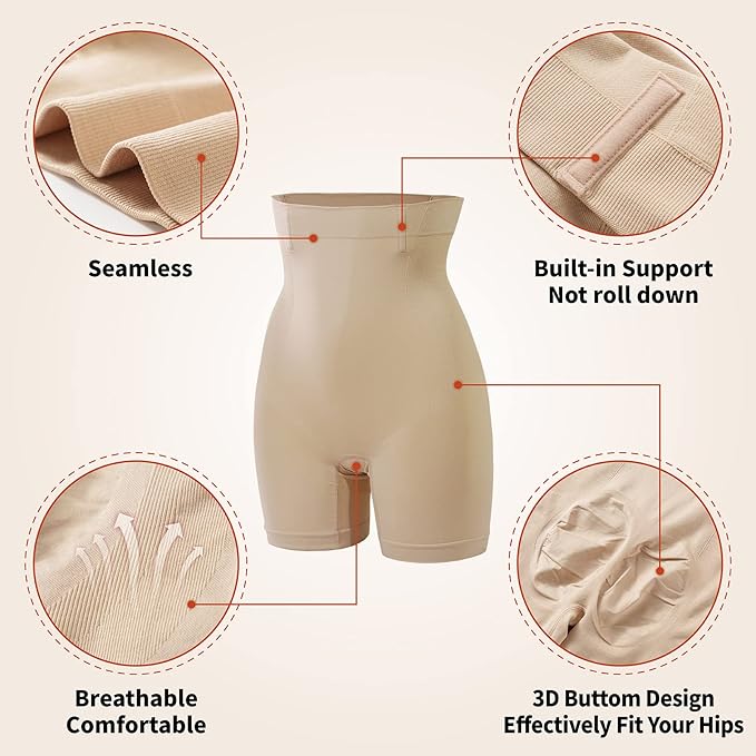 Women Shapewear Shorts Boyshorts High Waisted Body Shaper Shorts Thigh  Slimmer Shapewear Bodysuit Thong, Beige, Large : : Clothing, Shoes  & Accessories